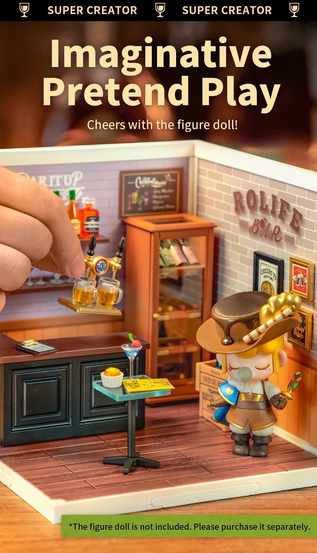 Robotime Rolife Super Creator Series Plastic Dollhouse Building Blocks for Kids Yum Burgers Leisurely Cheers Bar Sweet Sips Tea - Zephyr