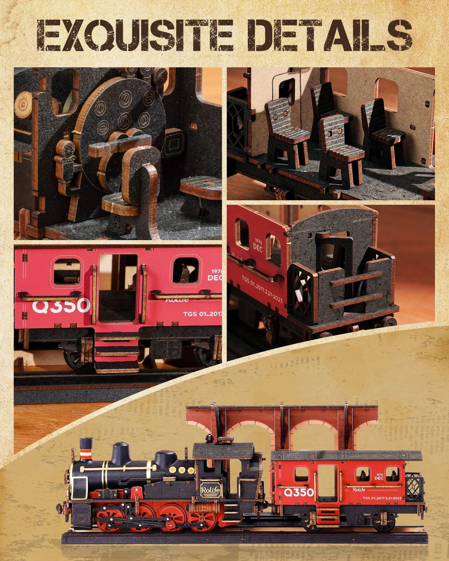 Robotime Rolife Steam Journey 3D Wooden Puzzle Traditional Train Model Pre-colored Design Wood Easy Assemble Toys Gifts TGS01 - Zephyr