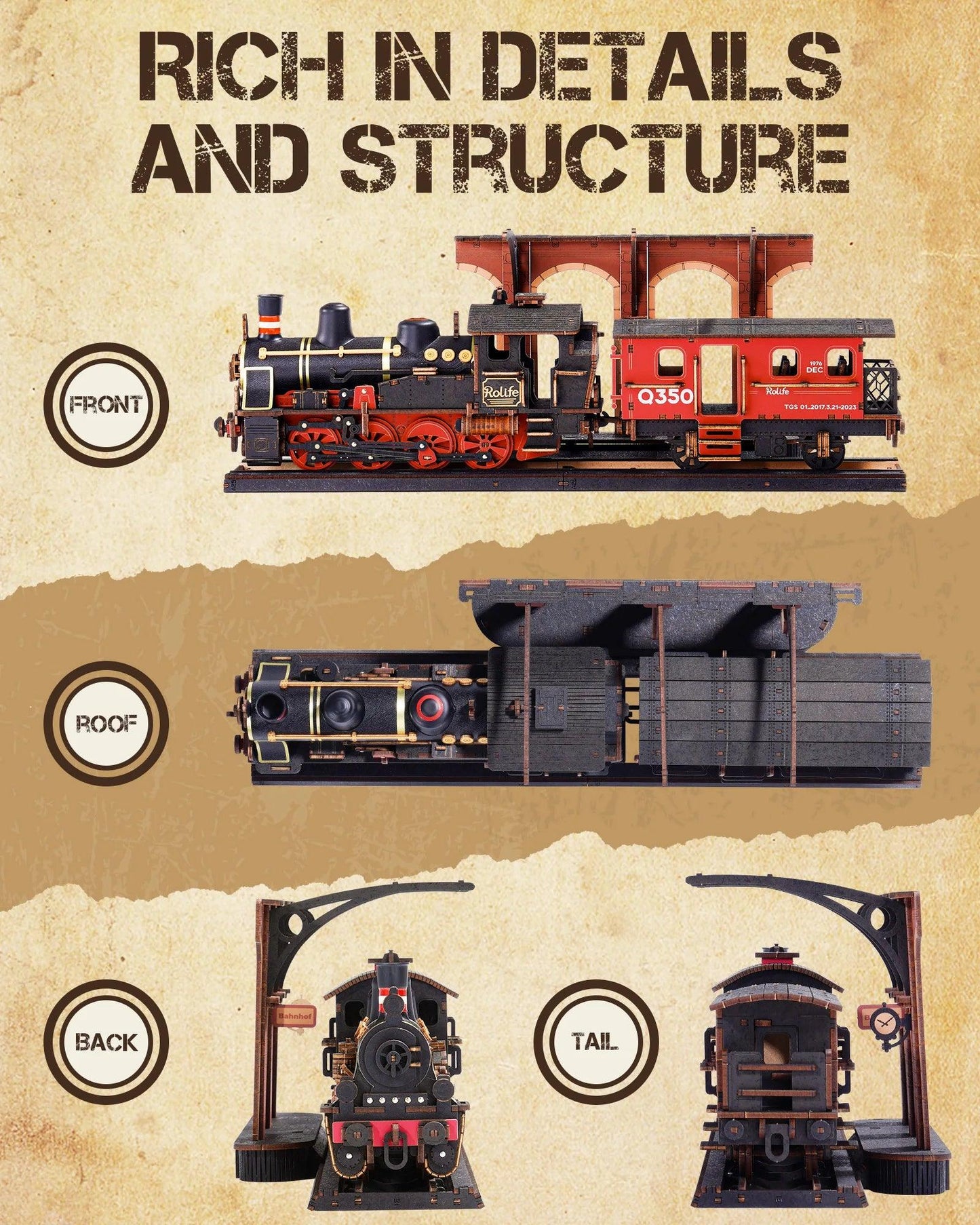 Robotime Rolife Steam Journey 3D Wooden Puzzle Traditional Train Model Pre-colored Design Wood Easy Assemble Toys Gifts TGS01 - Zephyr