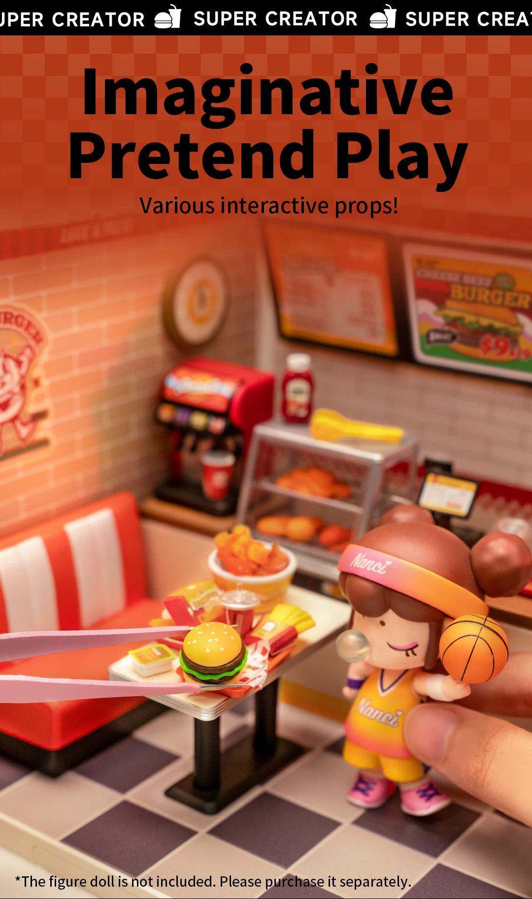 Robotime Rolife Super Creator Series Plastic Dollhouse Building Blocks for Kids Yum Burgers Leisurely Cheers Bar Sweet Sips Tea - Zephyr