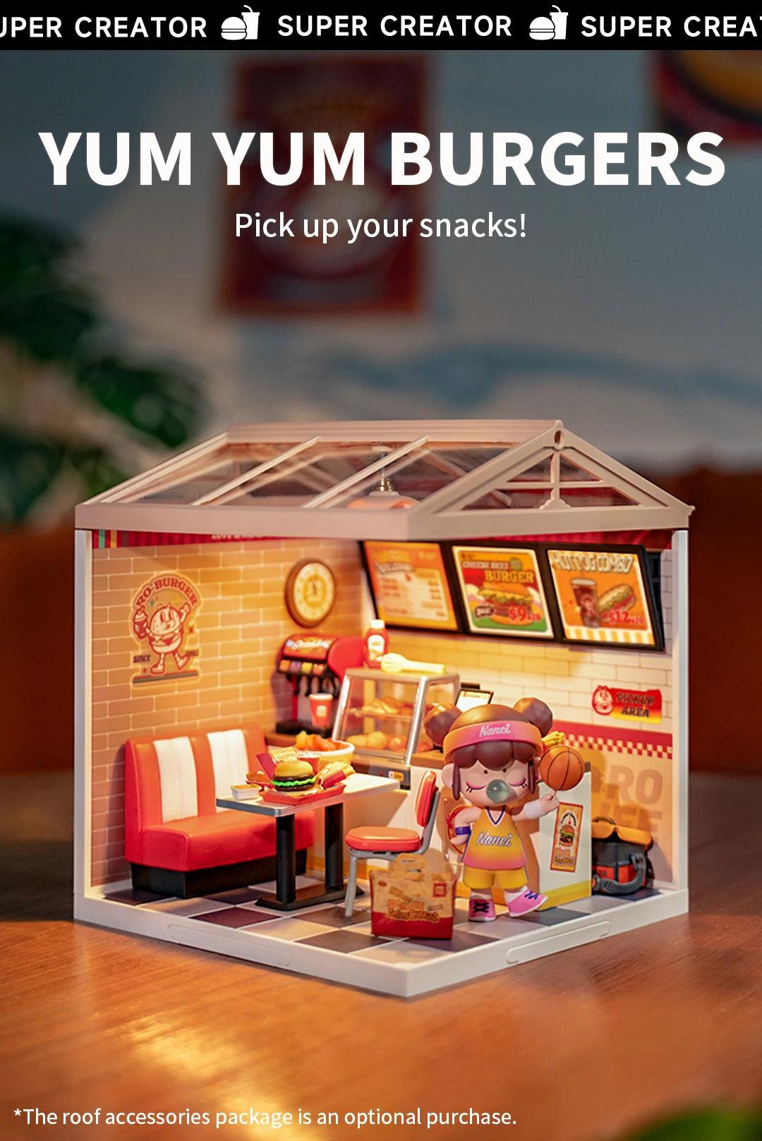 Robotime Rolife Super Creator Series Plastic Dollhouse Building Blocks for Kids Yum Burgers Leisurely Cheers Bar Sweet Sips Tea - Zephyr