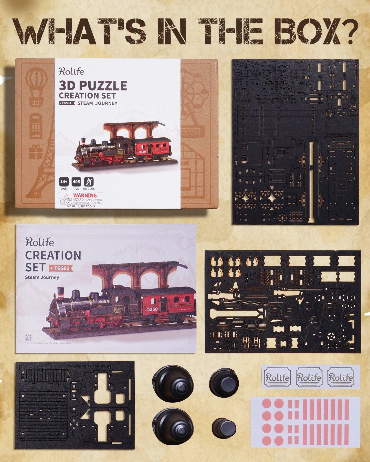 Robotime Rolife Steam Journey 3D Wooden Puzzle Traditional Train Model Pre-colored Design Wood Easy Assemble Toys Gifts TGS01 - Zephyr