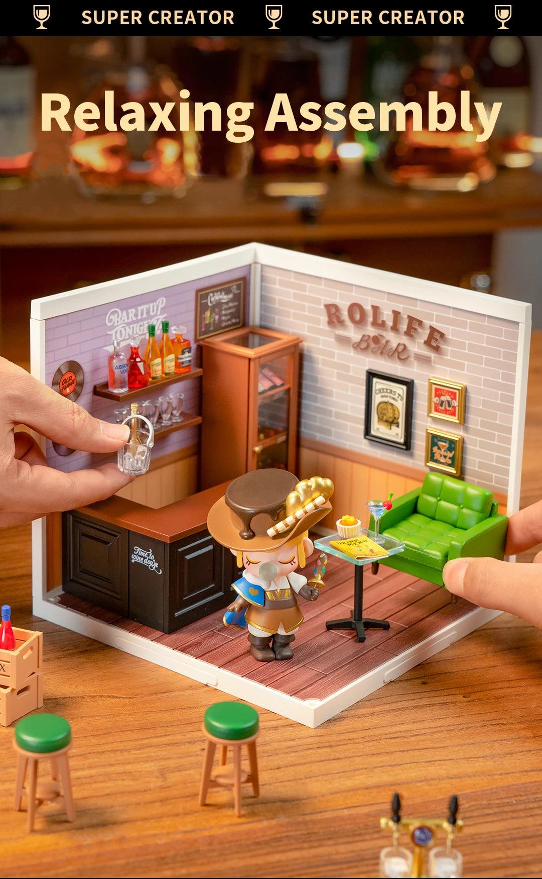 Robotime Rolife Super Creator Series Plastic Dollhouse Building Blocks for Kids Yum Burgers Leisurely Cheers Bar Sweet Sips Tea - Zephyr