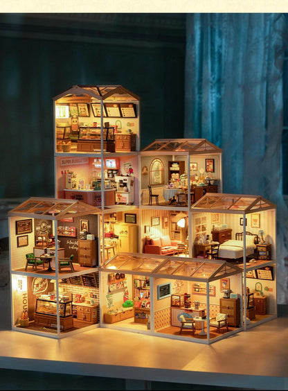 Robotime Rolife Super Creator Series Plastic Dollhouse Building Blocks for Kids Yum Burgers Leisurely Cheers Bar Sweet Sips Tea - Zephyr
