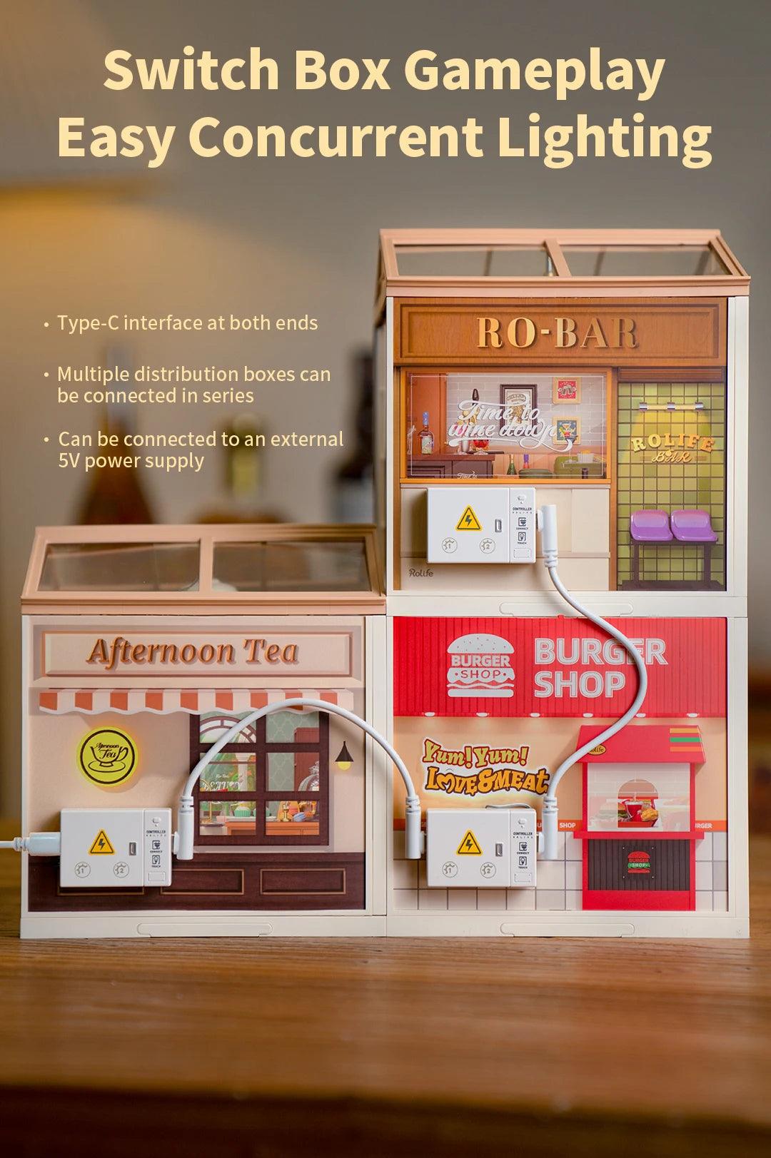 Robotime Rolife Super Creator Series Plastic Dollhouse Building Blocks for Kids Yum Burgers Leisurely Cheers Bar Sweet Sips Tea - Zephyr