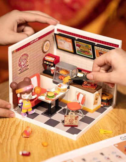 Robotime Rolife Super Creator Series Plastic Dollhouse Building Blocks for Kids Yum Burgers Leisurely Cheers Bar Sweet Sips Tea - Zephyr