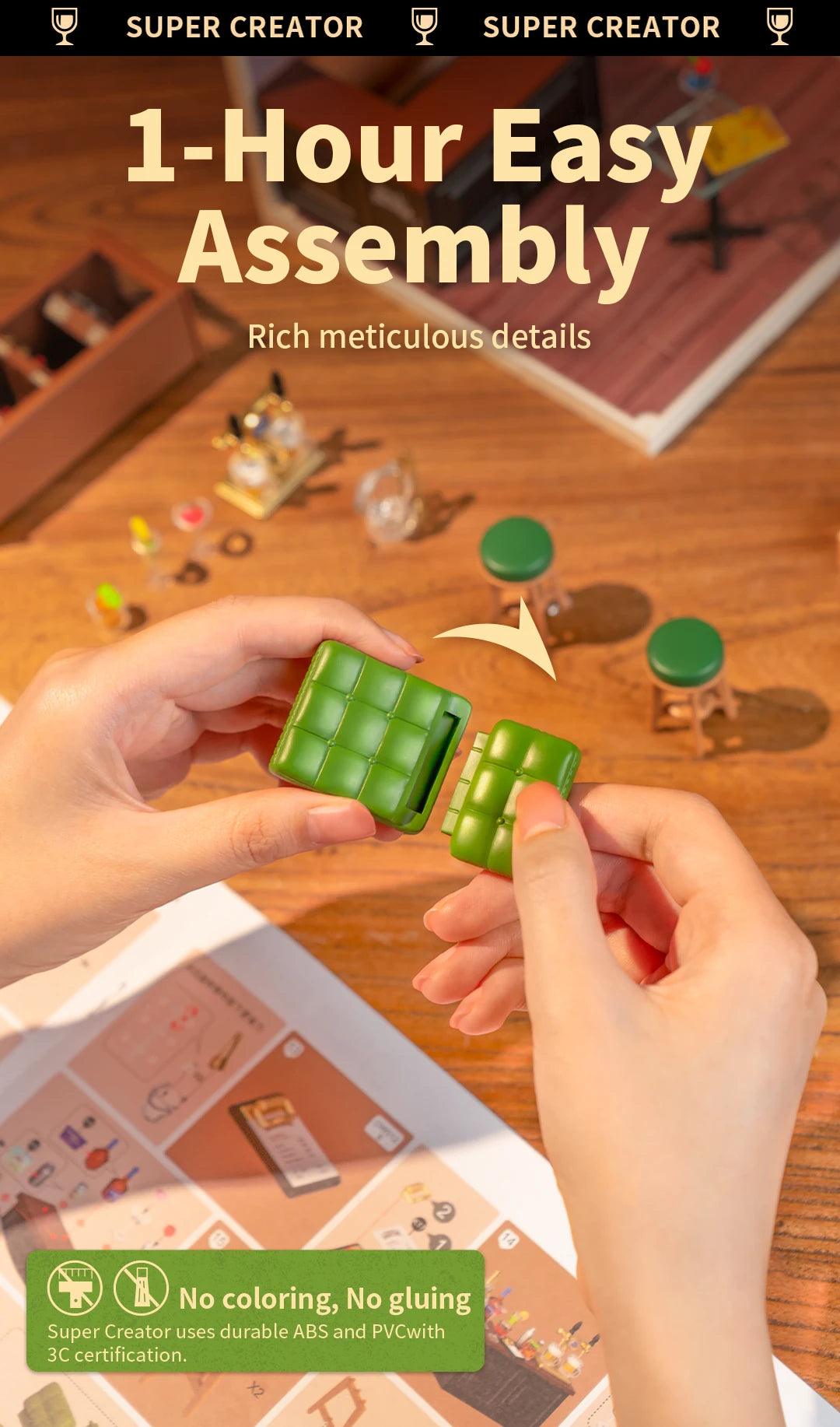 Robotime Rolife Super Creator Series Plastic Dollhouse Building Blocks for Kids Yum Burgers Leisurely Cheers Bar Sweet Sips Tea - Zephyr