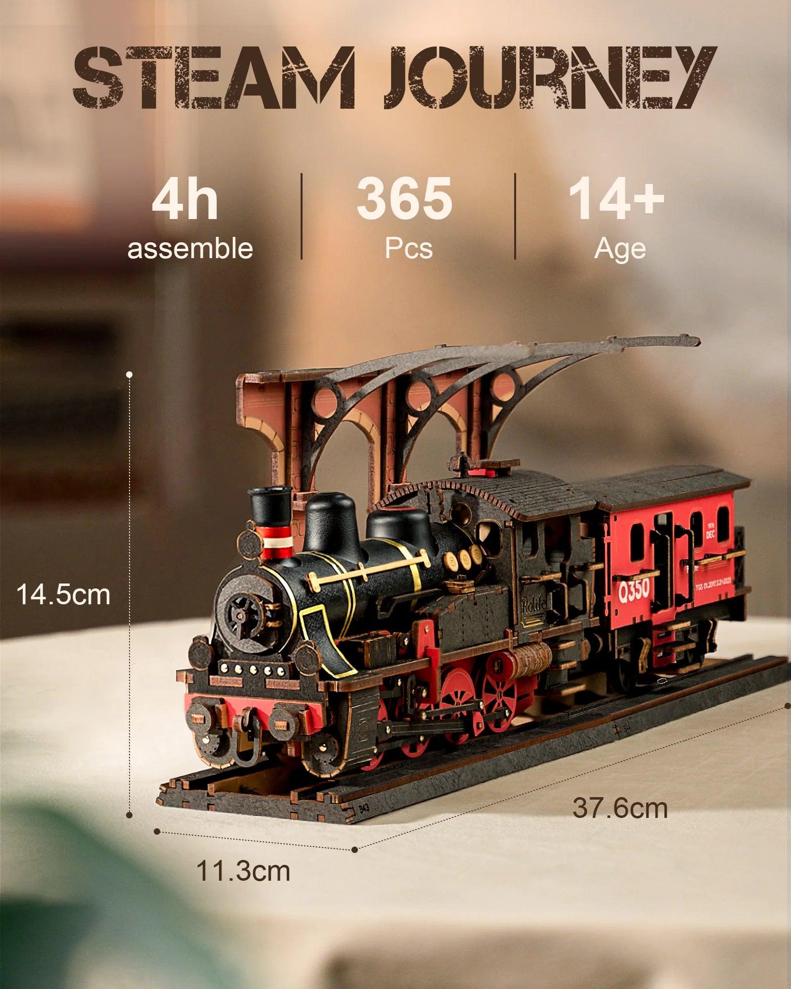 Robotime Rolife Steam Journey 3D Wooden Puzzle Traditional Train Model Pre-colored Design Wood Easy Assemble Toys Gifts TGS01 - Zephyr
